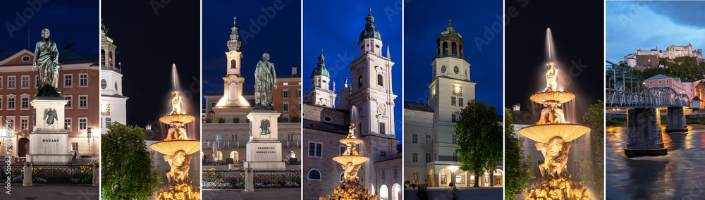 Salzburger Sehenswürdigkeiten bei Nacht - Collage 1