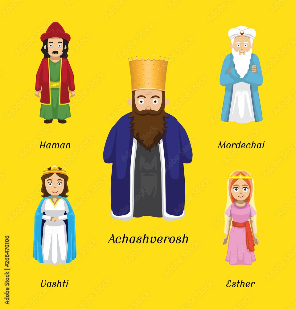 Purim Characters Cartoon Vector Illustration
