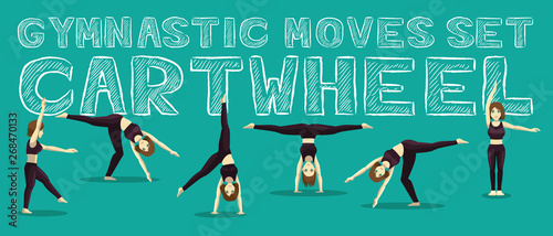 Gymnastic Moves Set Cartwheel Manga Cartoon Vector Illustration