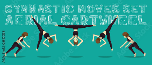 Gymnastic Moves Set Aerial Cartwheel Manga Cartoon Vector Illustration