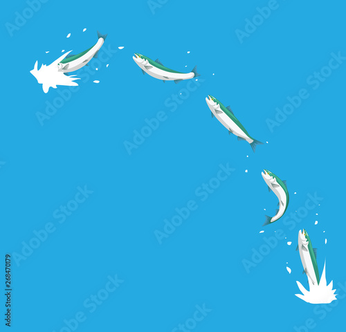 Salmon Jumping River Animal Animation Sequence Cartoon Vector