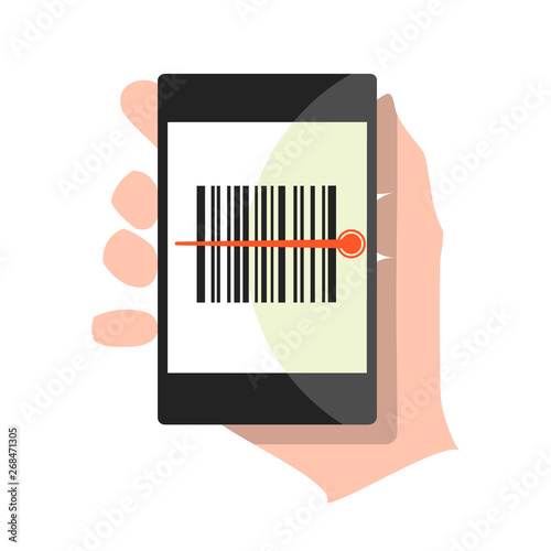 Bar code picture with laser line in smartphone