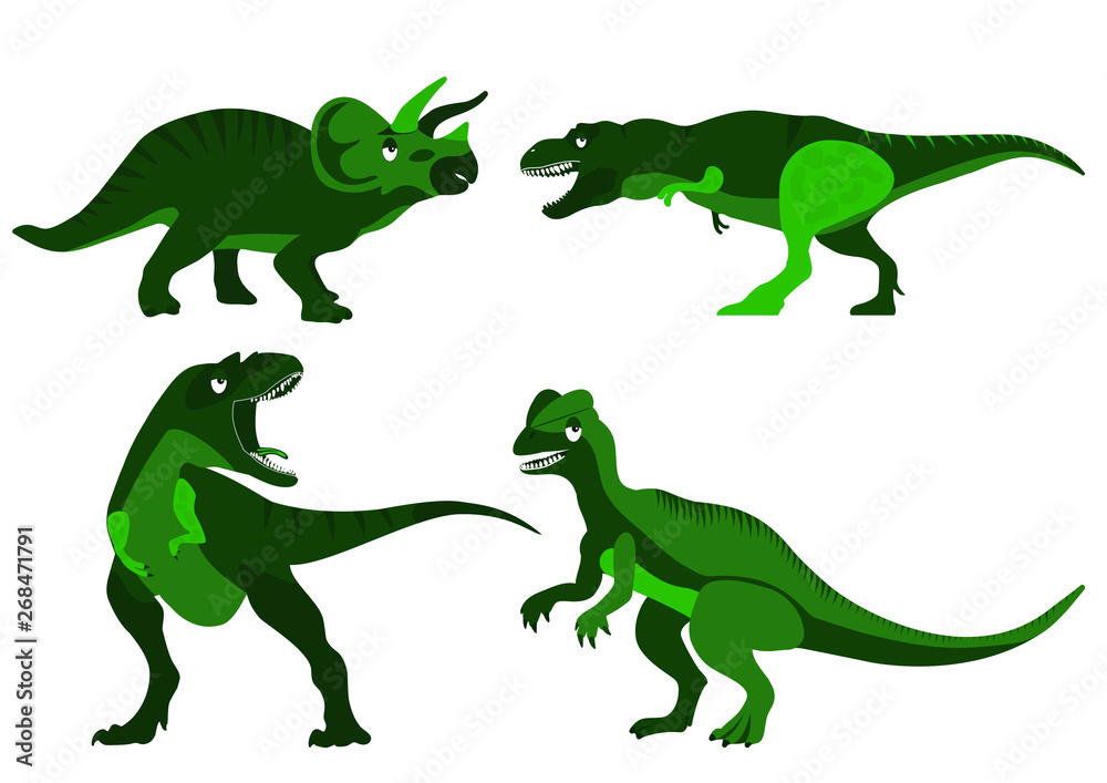Dinosaurs. Paleontology. Set of cartoon dinosaurs set of vector illustrations, silhouettes of dinosaurs. Cute baby dinosaur design. Funny dinosaur for children.