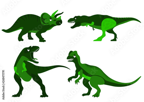 Dinosaurs. Paleontology. Set of cartoon dinosaurs set of vector illustrations  silhouettes of dinosaurs. Cute baby dinosaur design. Funny dinosaur for children.