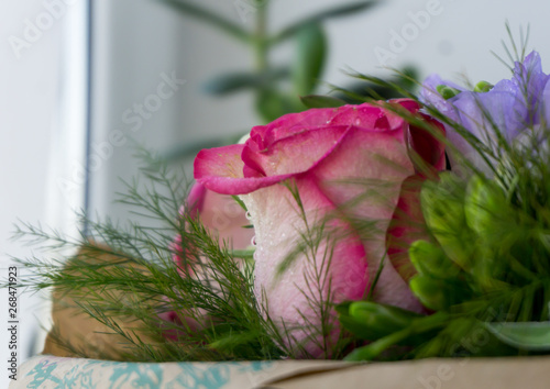 Beautiful bouquet with roses and crocus