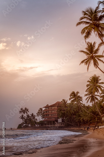 Beautiful tranquil evening sunset over the Indian Ocean on the beach of Sri Lanka in Hikkaduwa