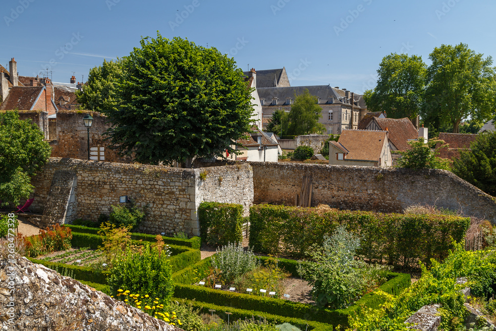 CHATEAUDUN / FRANCE - JULY 2015: View to the garden of medieval castle in Chateaudun town, France