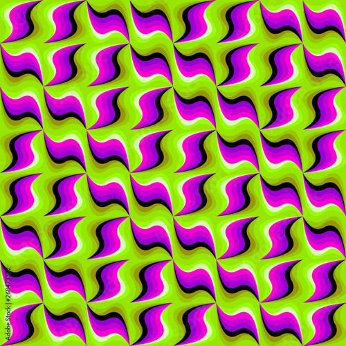 Abstract green and pink background. Optical illusion of movement. Seamless pattern.