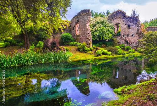dream river enchanted castle ruins garden fairy tale nymph garden photo