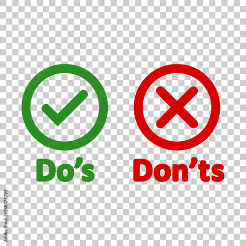 Do's and don'ts sign icon in transparent style. Like, unlike vector illustration on isolated background. Yes, no business concept.