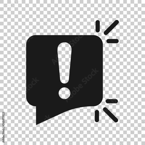 Attention sign icon in transparent style. Warning banner vector illustration on isolated background. Information business concept.
