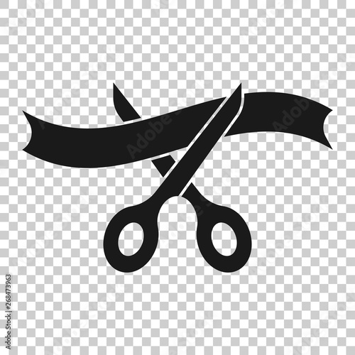 Scissors icon in transparent style. Cutting ribbon vector illustration on isolated background. Ceremonial business concept.