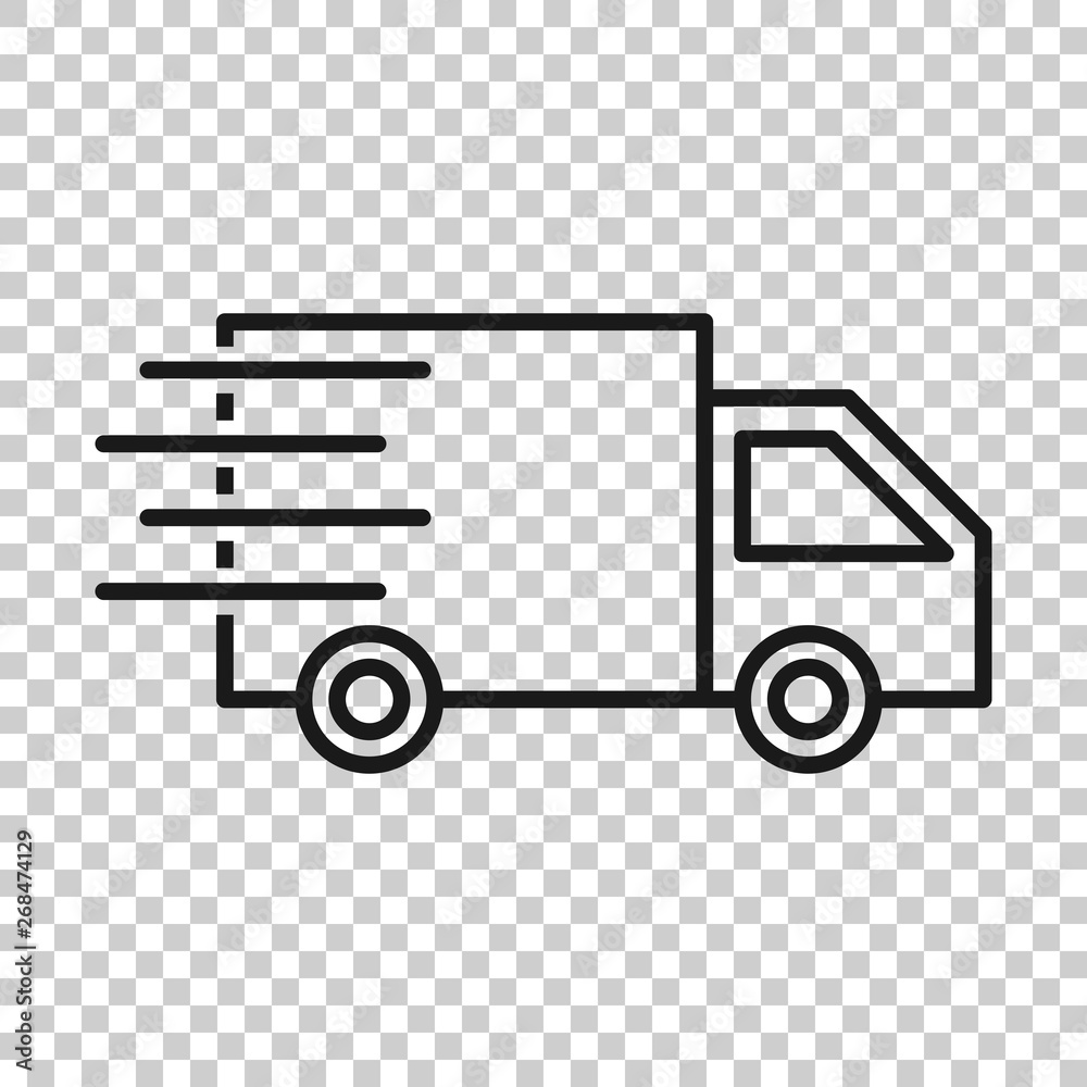 Delivery truck sign icon in transparent style. Van vector illustration on isolated background. Cargo car business concept.