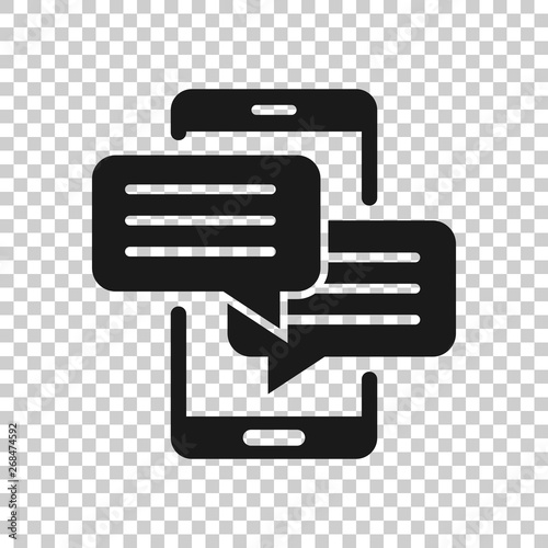 Mobile phone chat sign icon in transparent style. Message notifications vector illustration on isolated background. Smartphone text business concept.