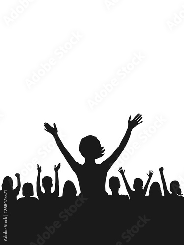 A vector illustration of cheering crowd. One isolated shape.