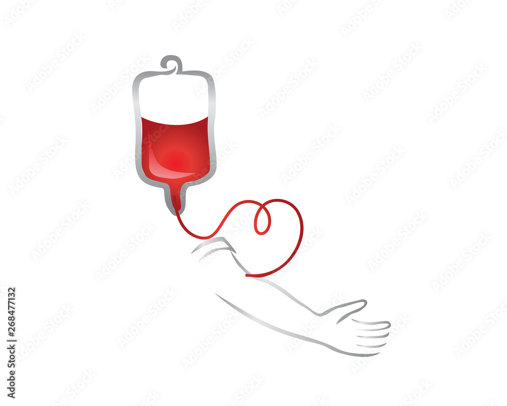 Obraz premium Modern Love Blood Donor Medical Aid Logo Illustration In Isolated White Background
