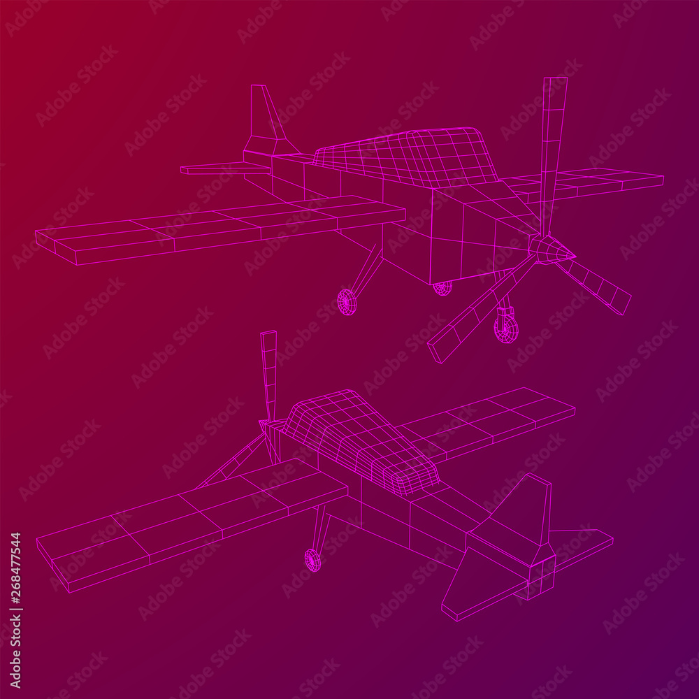 Plane Abstract polygonal wireframe airplane. Travel aircraft, tourism and vacation concept. Wireframe low poly mesh vector illustration