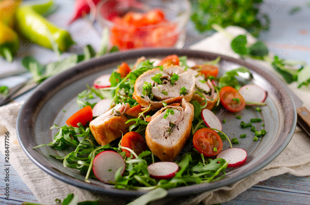 Chicken roulade with fresh salad