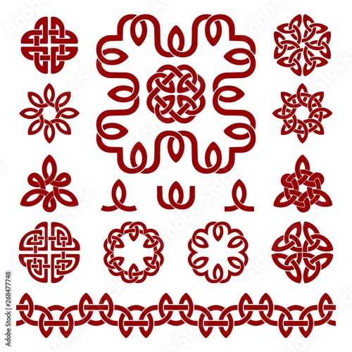 Patterns and parts of Celtic knots. Vector set photo