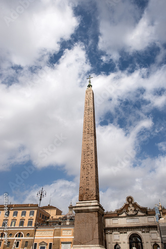 Flaminio Obelisk, built by the Egyptians in the XIIth century BC, Piazza del Popolo, Rome, UNESCO world heritage site, Latium, Italy, Europe