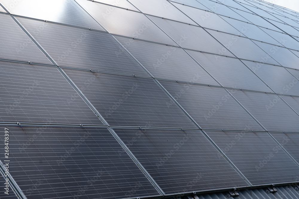 Solar panels panorama sun flare reflection Solar panels panorama sun flare reflection