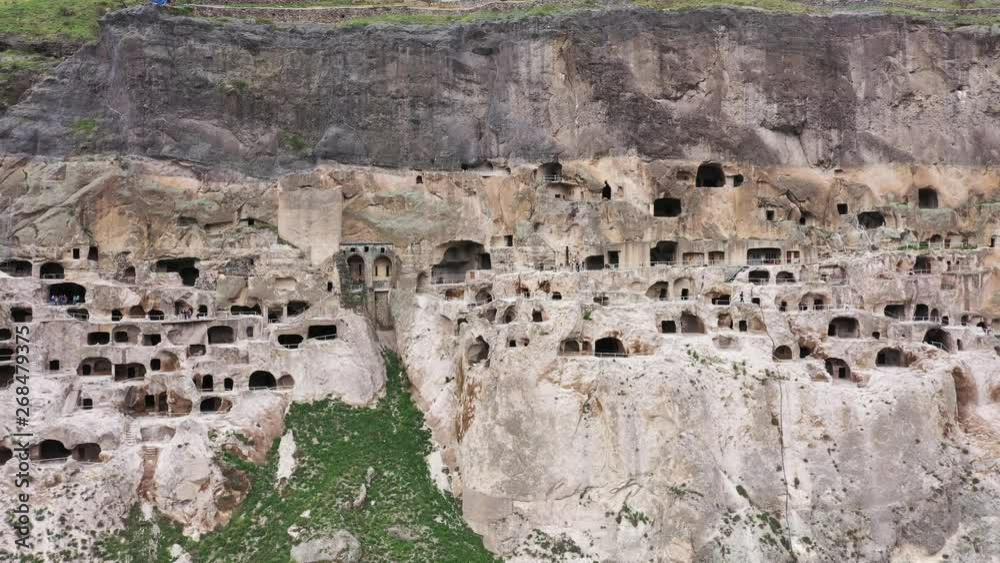 Aerial view of the cave city Vardzia. Vardzia is a cave monastery site in southern Georgia Aerial view of the cave city Vardzia. Vardzia is a cave monastery site in southern Georgia