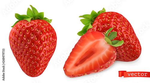 Strawberry vectorized image. Fresh fruit. 3d realistic vector icon photo