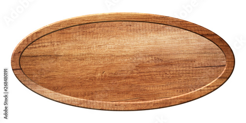 Oval board made of natural wood with wooden frame