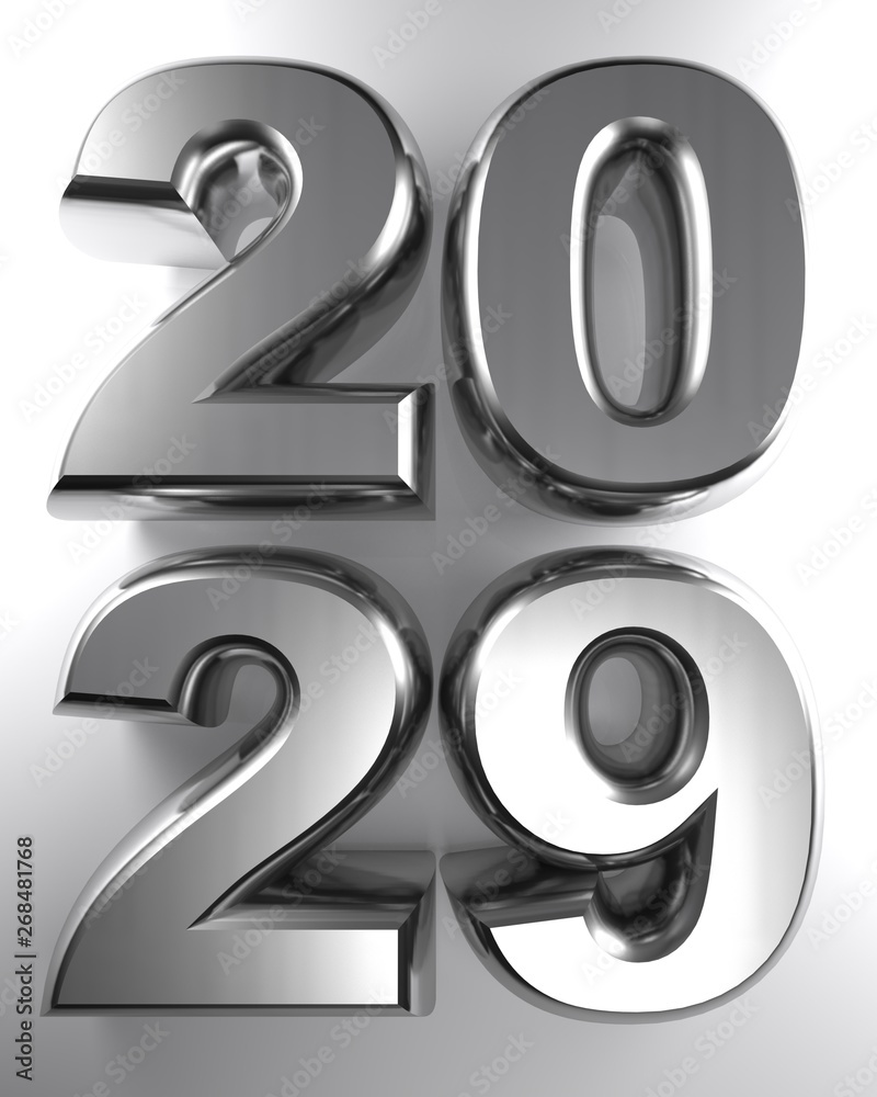 2029 in metallic chrome 3D letters - 3D rendering 2029 in metallic chrome 3D letters - 3D rendering