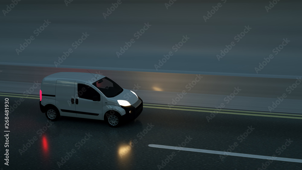 Obraz premium White delivery van on highway. Transport and logistic concept. 3D Illustration