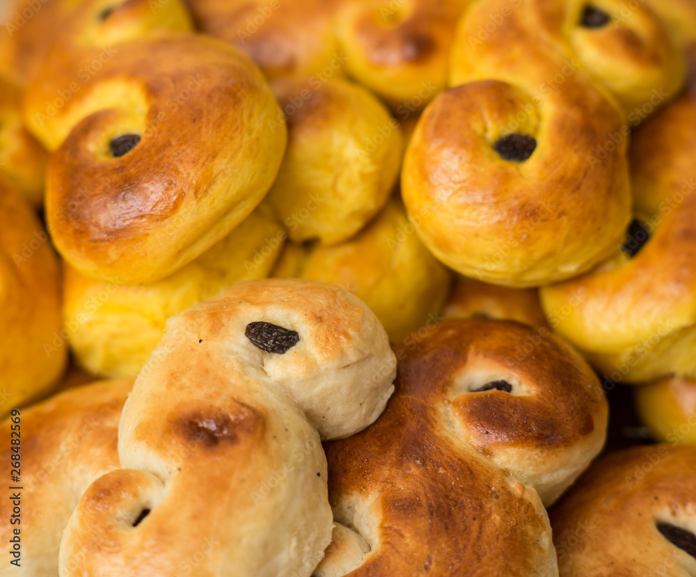 Hot and freshly baked saffron buns.