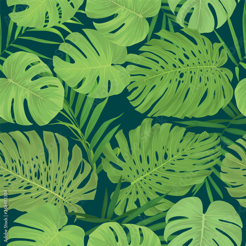 Tropical seamless pattern with palm leaves background. Vector set of exotic tropical garden for holiday invitations, greeting card and fashion design.