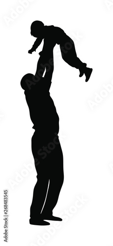 Happy father and son having fun throws up in the air child, family, father's day - concept. Vector silhouette illustration. Family rest recreation. Urban lifestyle. outdoor enjoy.