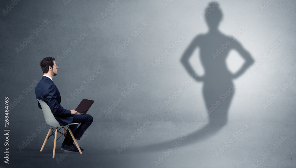 Rich businessman staying and offering stuffs to a pretty shadow woman
Rich businessman staying and offering stuffs to a pretty shadow woman