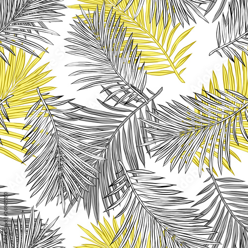 Tropical palm leaves, jungle leaves seamless vector floral pattern background 