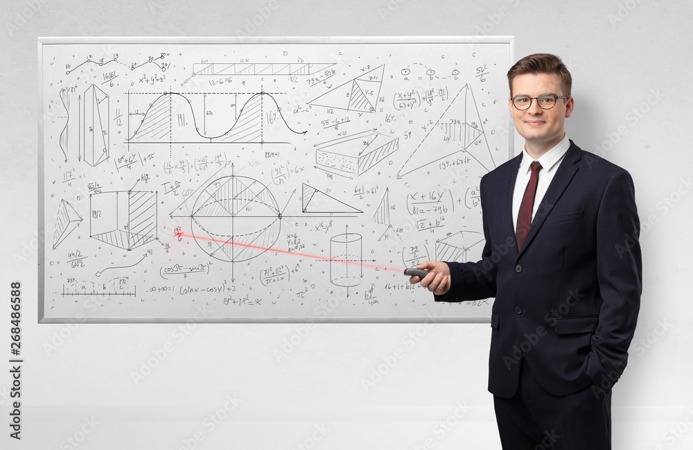Professor with laser pointer teaching geometry Professor with laser pointer teaching geometry