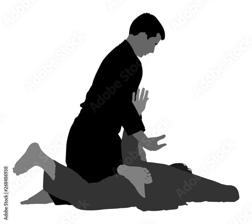 Fight between two aikido fighters vector symbol illustration. Sparring on training action. Self defense skills fighter, exercise concept. Traditional warriors.