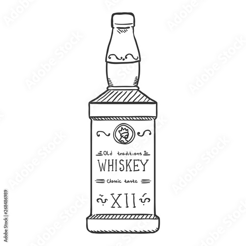 Vector Sketch Illustration - Bottle of Whiskey