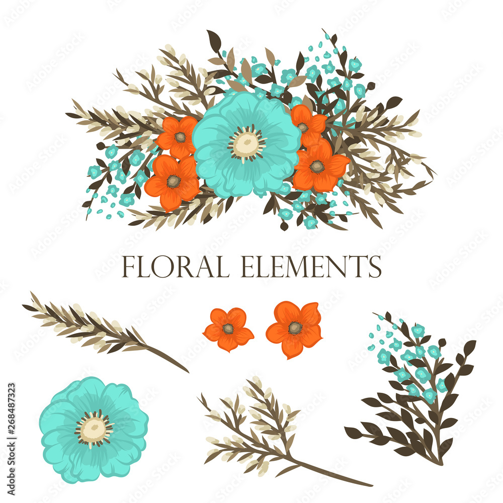 Vector floral bouquet design: Wedding vector invite card Watercolor designer element set Vector floral bouquet design: Wedding vector invite card Watercolor designer element set