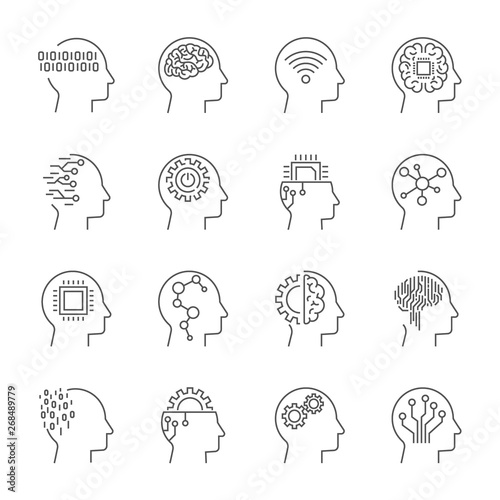 Artificial intelligence icon set. Editable Stroke.