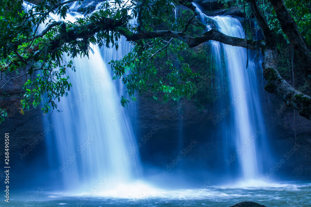 Tropical waterfall under the moonlight. Tropical waterfall under the moonlight.
