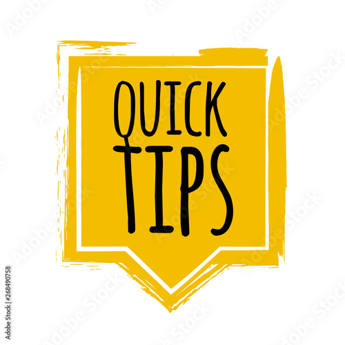 Quick tips badge, helpful tricks logo, label, sticker, emblem and banner isolated on white. Grunge style. Template for a blog, social media, web