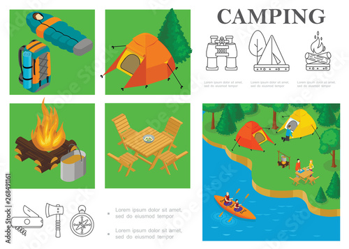 Isometric Camping Colorful Composition
