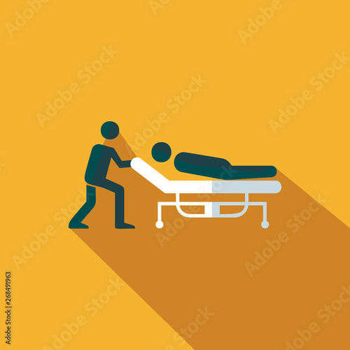 Man pushing the stretcher with a sick person icon - Flat vector sign