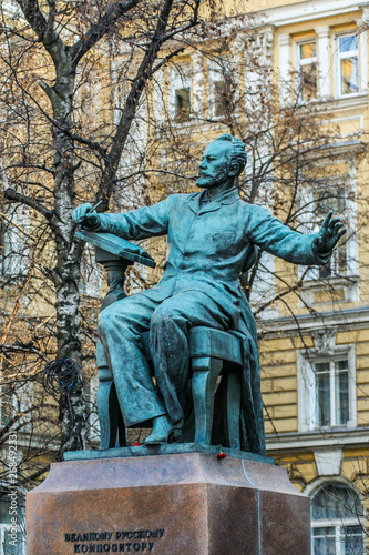 2010.04.11, Moscow, Russia. Monument to Peter Tchaikovsky by the conservatory. Famous Russian composer.