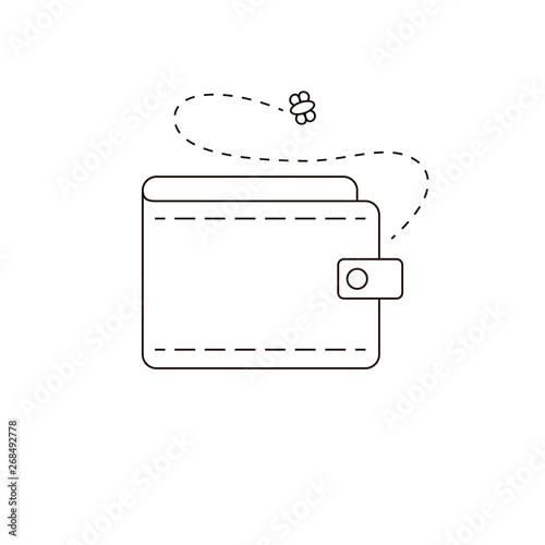 Vector line art empty wallet icon with a fly. - Vector