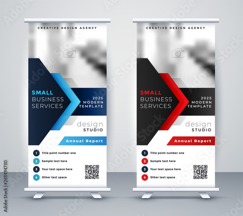 modern company rollup standee banner in blue and red color