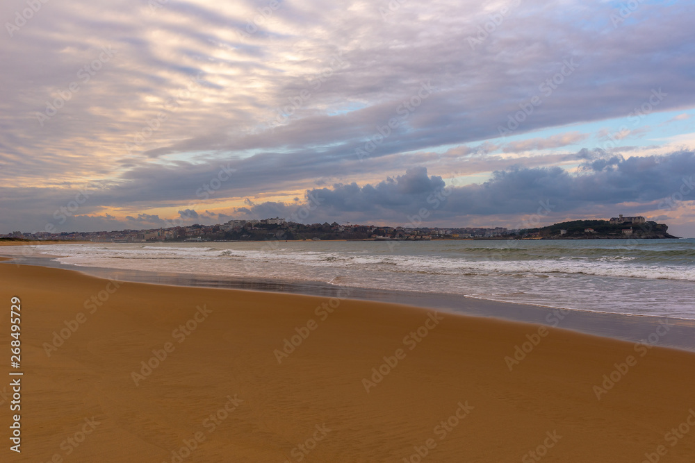 El Puntal beach at sunset, bay of Santander, Spain
