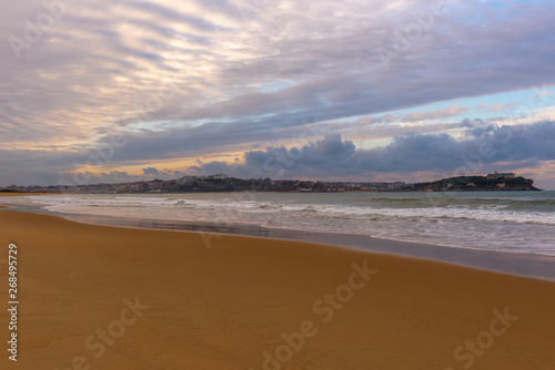 El Puntal beach at sunset, bay of Santander, Spain