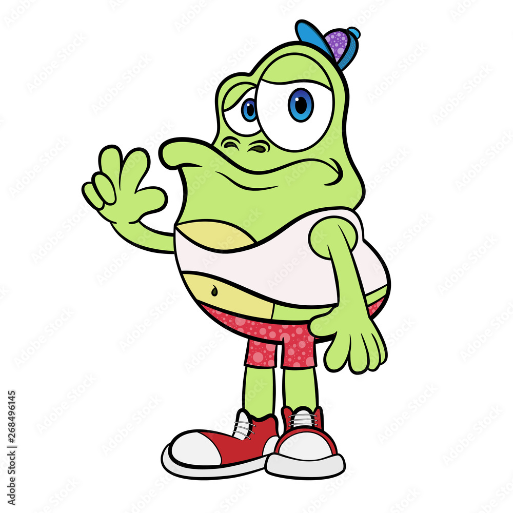 Obraz premium frog teenager shows a peace sign Green Isolated Vector Illustration